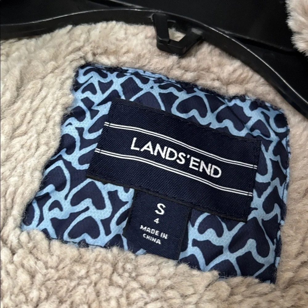 Lands End Girls Size 4 Small Winter Coat Jacket Heart Print Blue